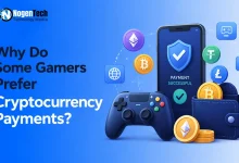 Game controller, crypto wallet, and smartphone showing successful payment confirmation with floating Bitcoin and Ethereum coins.