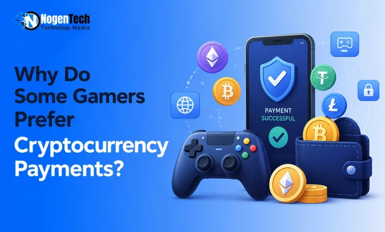 Game controller, crypto wallet, and smartphone showing successful payment confirmation with floating Bitcoin and Ethereum coins.