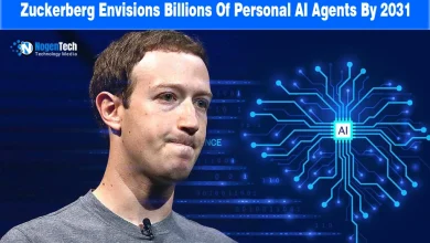 Mark Zuckerberg next to a glowing blue AI circuit graphic.