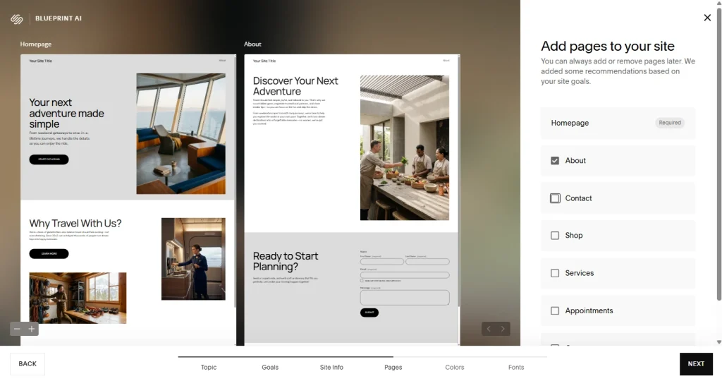 screenshot of showing content written by ai and also pages options for your website
