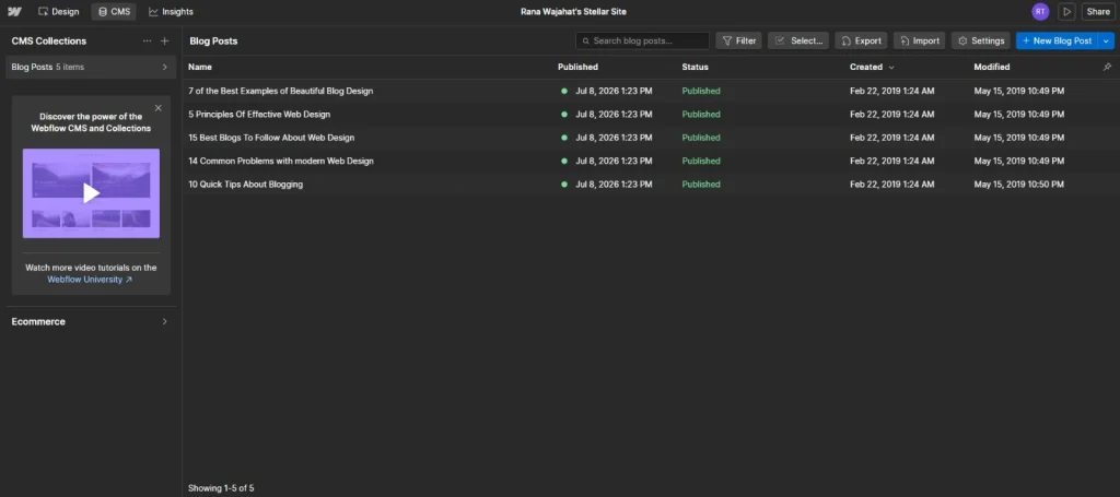 Create CMS Collections if your website includes blogs, portfolios, or dynamic content.