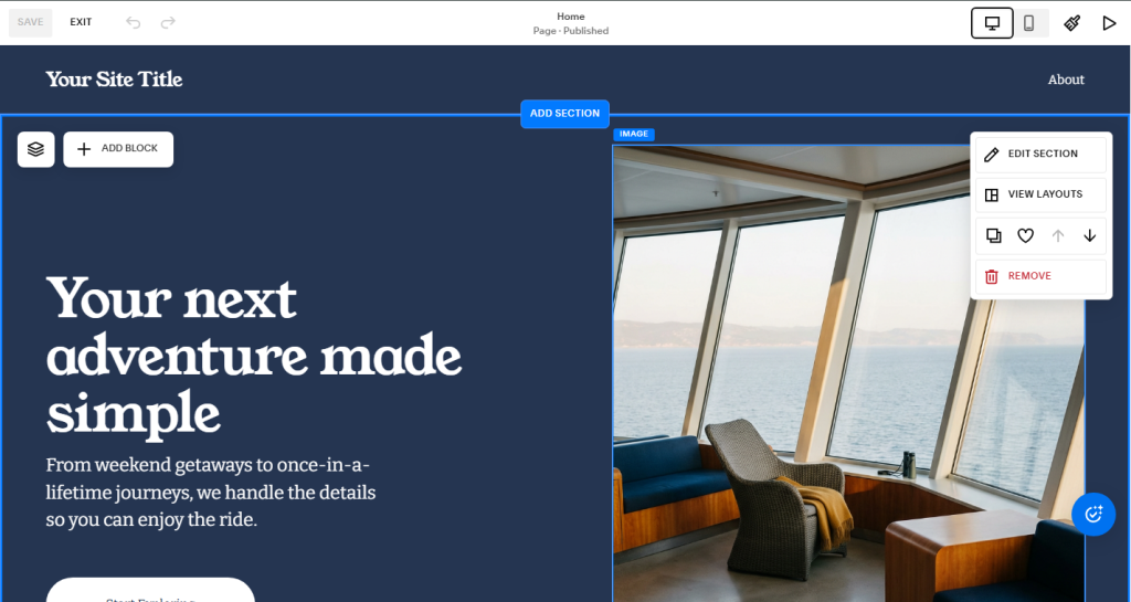 Customize the website pages on suquarespace screenshot