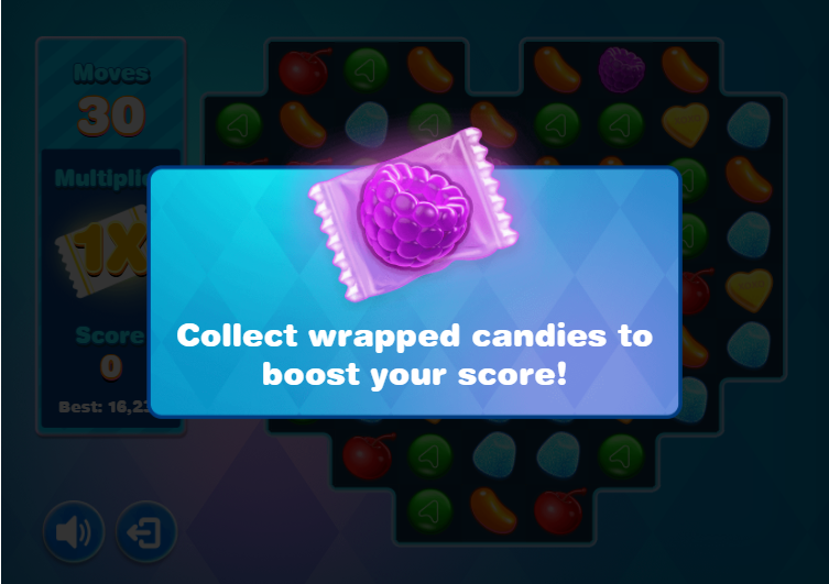 Screenshot of AARP Sweet shuffle Wrapped candies challenge
