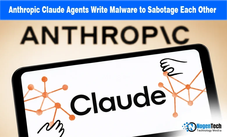 Smartphone showing Claude branding with Anthropic logo in background and NogenTech branding.