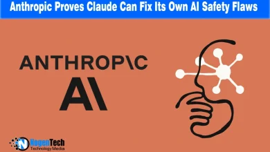 Anthropic AI typography next to a minimalist line-art profile with a neural network emblem with NogenTech branding.