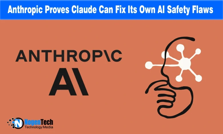 Anthropic AI typography next to a minimalist line-art profile with a neural network emblem with NogenTech branding.