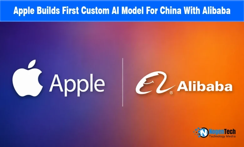Apple and Alibaba logos side by side with NogenTech branding.