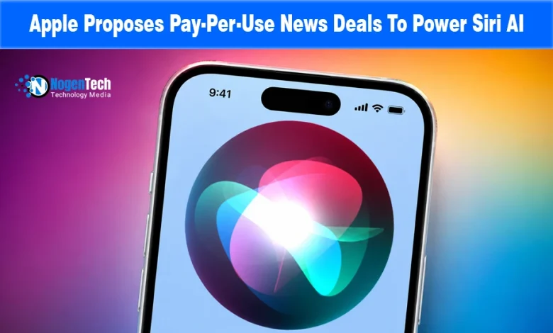 iPhone displaying the glowing Siri AI logo with NogenTech branding.