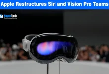 Front view of Apple Vision Pro headset on display with NogenTech branding.