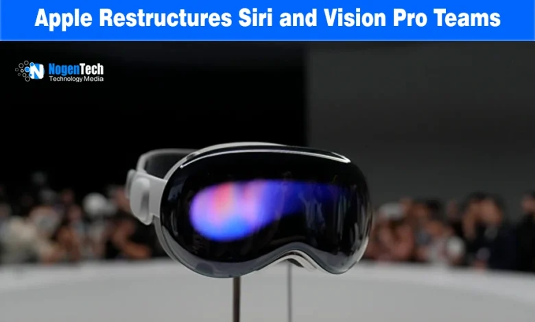 Front view of Apple Vision Pro headset on display with NogenTech branding.