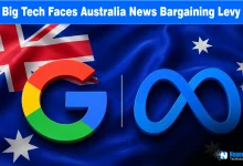 Google and Meta logos overlaid on the Australian flag backdrop with NogenTech branding.