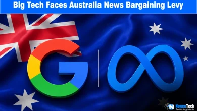 Google and Meta logos overlaid on the Australian flag backdrop with NogenTech branding.