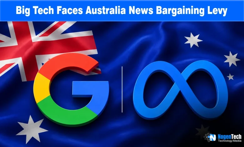 Google and Meta logos overlaid on the Australian flag backdrop with NogenTech branding.