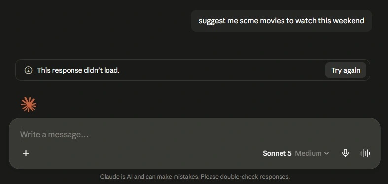 Claude response not loading screenshot