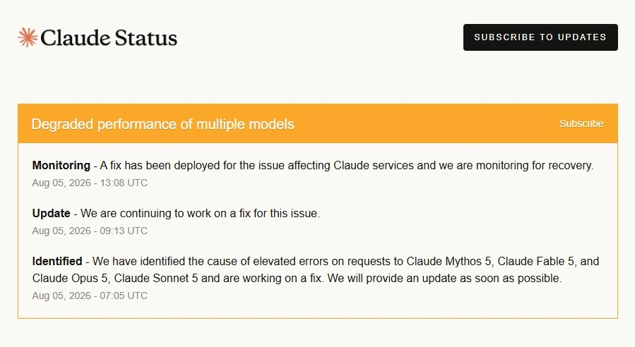 Claude status page screenshot