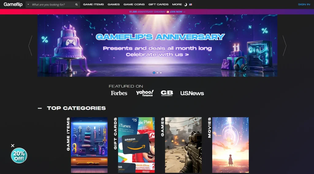 Screenshot of Gameflip homepage by NogenTech