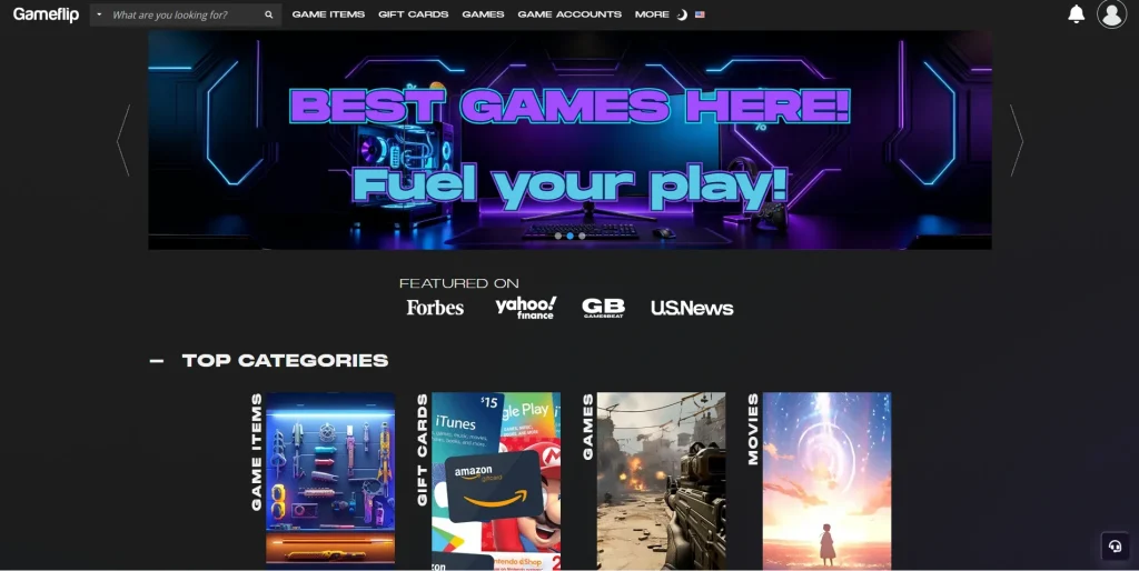 Screenshot of Gameflip homepage by NogenTech