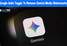 Close-up of Google Gemini app icon on a smartphone screen with NogenTech branding.