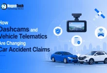 Dashcam and connected vehicle illustration showing digital tools used in car accident claims