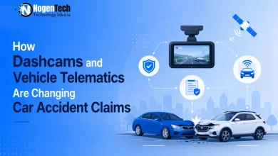 Dashcam and connected vehicle illustration showing digital tools used in car accident claims