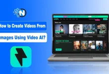 Laptop displaying a video AI platform interface alongside an image-to-video app icon, representing AI video creation from images.