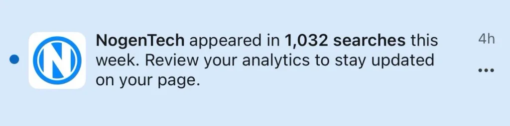 Screenshot of NogenTech's Linkedin Search Appearances 
