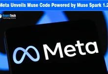 Meta logo displayed on a smartphone screen next to the NogenTech Media watermark.