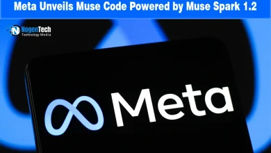 Meta logo displayed on a smartphone screen next to the NogenTech Media watermark.