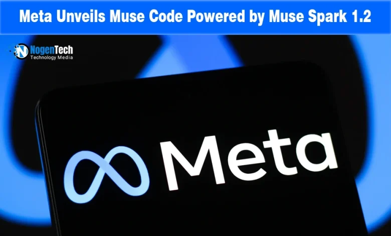 Meta logo displayed on a smartphone screen next to the NogenTech Media watermark.