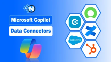 Microsoft Copilot logo alongside hexagonal icons of third-party integration platforms with NogenTech branding.