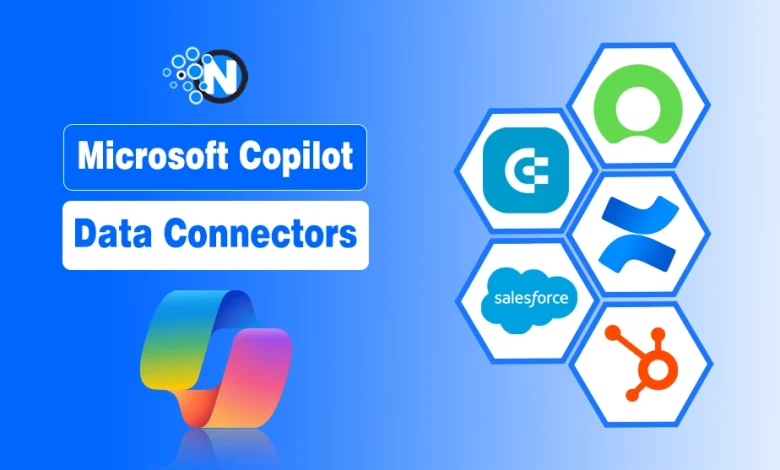 Microsoft Copilot logo alongside hexagonal icons of third-party integration platforms with NogenTech branding.