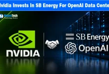 Nvidia, SB Energy, and OpenAI logos with a handshake icon against a server room background and NogenTech branding.