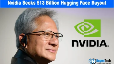 Nvidia CEO Jensen Huang alongside the Nvidia logo with NogenTech branding.