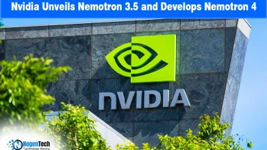 NVIDIA logo on modern corporate headquarters building exterior.