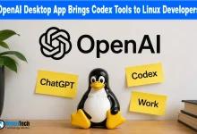 Tux the Linux penguin mascot surrounded by yellow notes reading ChatGPT, Codex, and Work below an OpenAI logo.