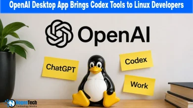 Tux the Linux penguin mascot surrounded by yellow notes reading ChatGPT, Codex, and Work below an OpenAI logo.
