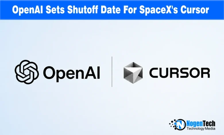 OpenAI logo alongside the Cursor logo separated by a line divider on a light background with NogenTech branding.