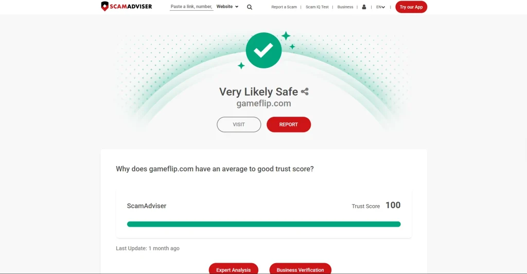 ScamAdvisor Scoring GameFlip