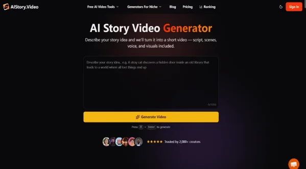 Screenshot of AIStory.video by NogenTech