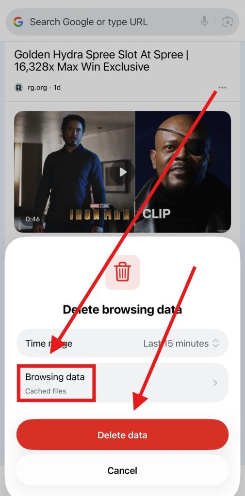 Screenshot of Chrome Cache delete confirmation by NogenTech
