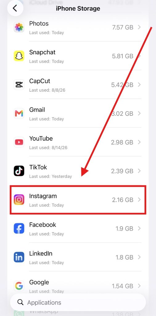 Screenshot of Seleting Instagram app in iPhone by NogenTech