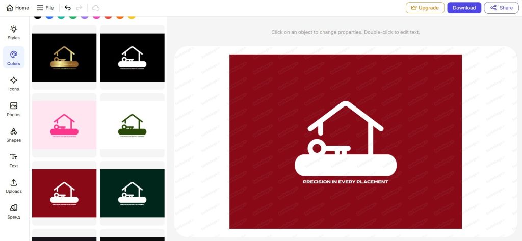 Turbologo logo editor showing a real estate logo with color options