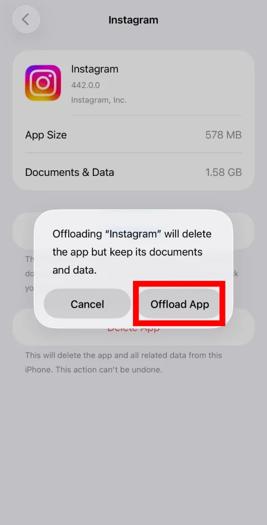 Screenshot of confirm Instagram Offloading by NogenTech