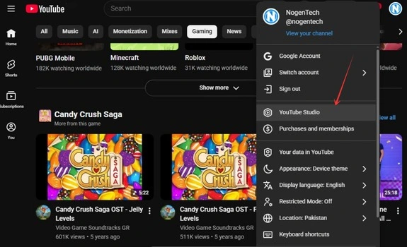 Select YouTube Studio