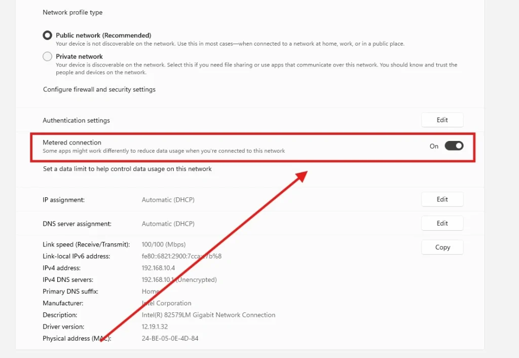 Setting Metered Connection