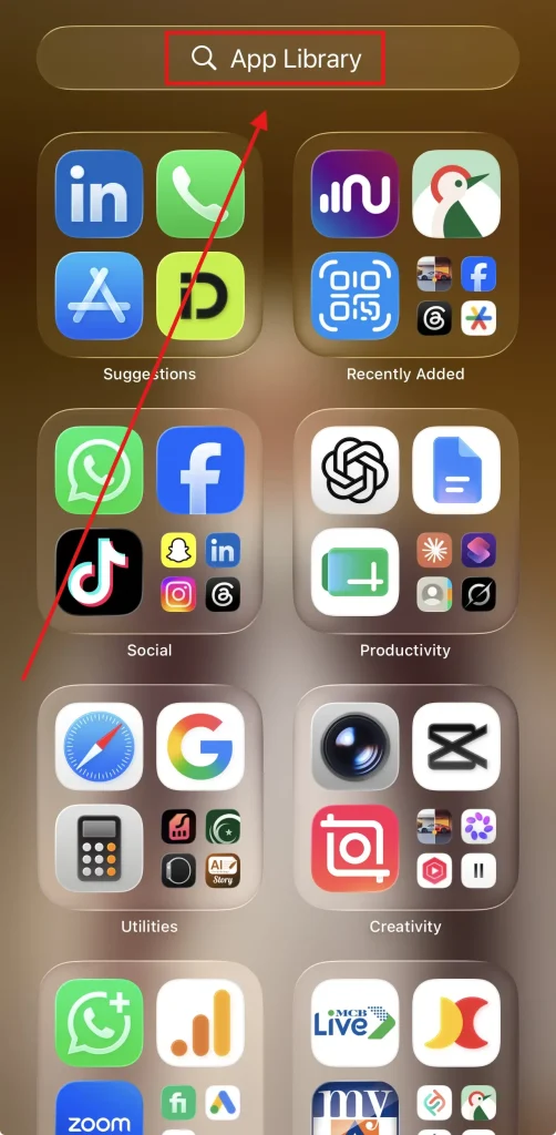 Step 1 of unhiding app on iPhone