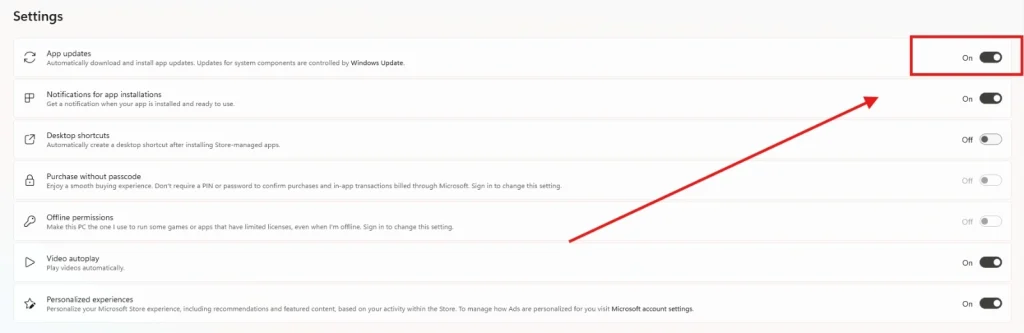 Turn off microsoft store app updates