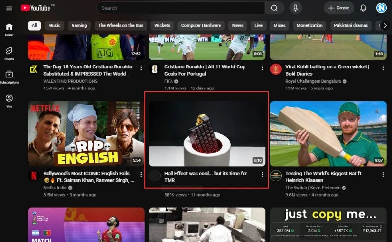 YouTube Desktop Showing Video Selected