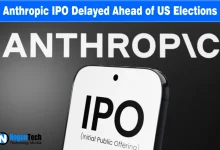 Smartphone screen displaying the letters IPO in front of a bold Anthropic logo background.