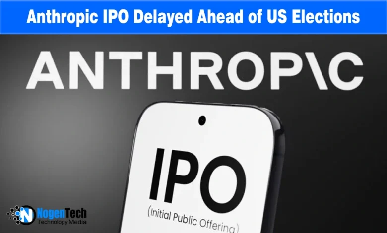 Smartphone screen displaying the letters IPO in front of a bold Anthropic logo background.